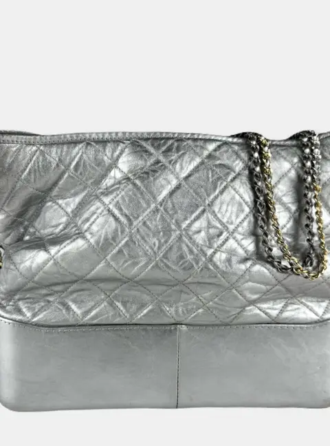 Chanel Gabrielle Medium Silver Quilted Aged Calfskin Leather Hobo Shoulder Bag