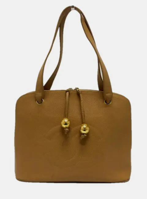 Chanel Coco Ball Dome Beige Caviar Leather Tote Bag