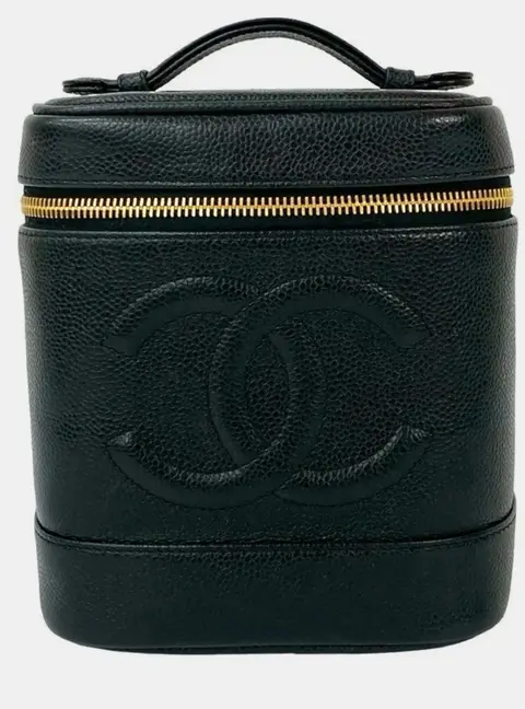 Chanel Timeless CC 17 Black Caviar Leather Top Handle Vanity Bag