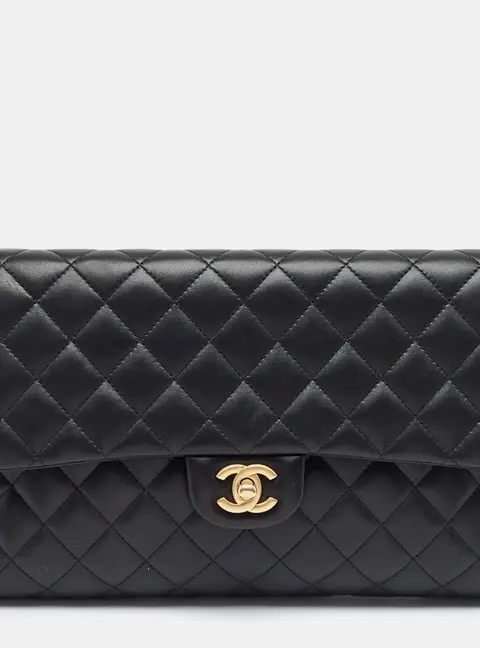 Chanel Classic Black Quilted Leather Flap Clutch