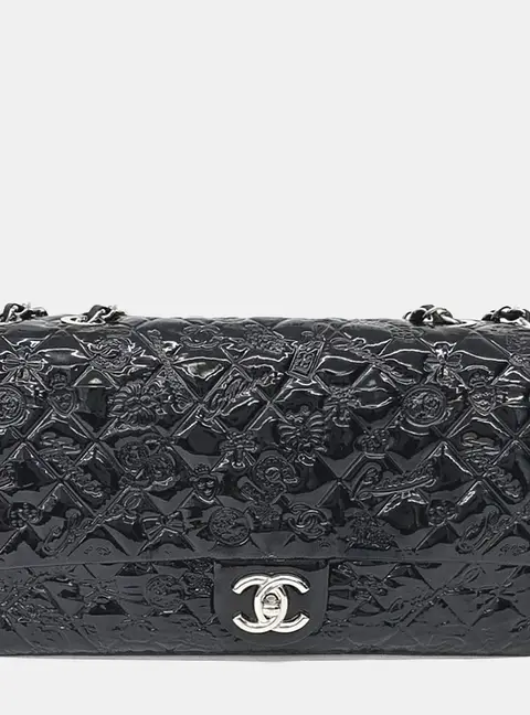 Chanel Icon Flap Bag Black Patent Leather Shoulder Bag