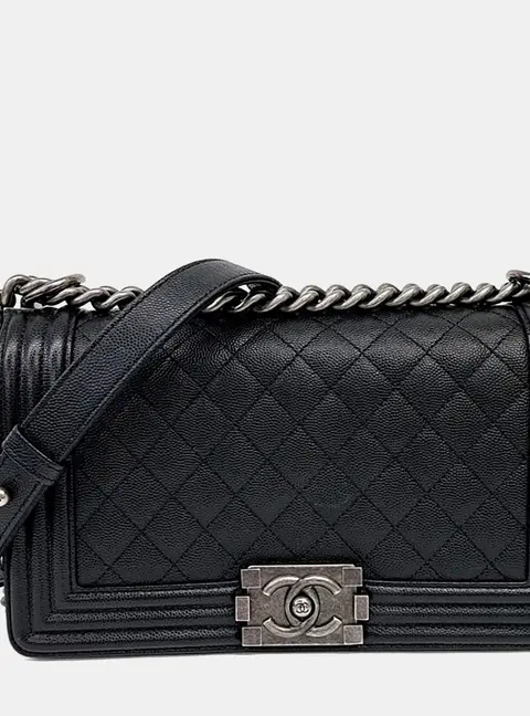 Chanel Boy Medium Black Caviar Leather Shoulder Bag