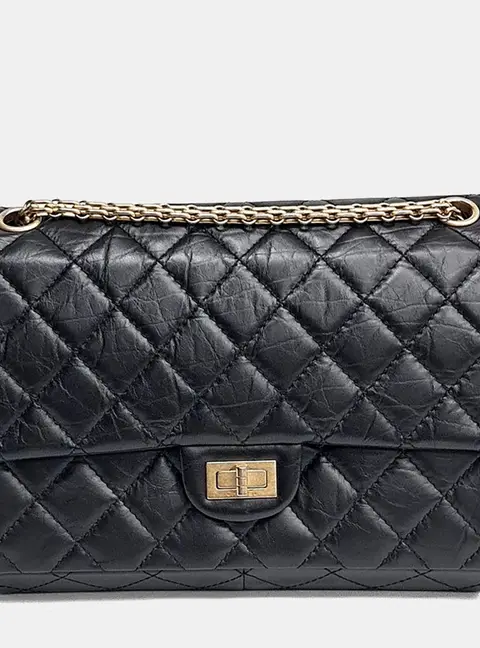 Chanel 2.55 28 Black Quilted Lambskin Leather Shoulder Bag