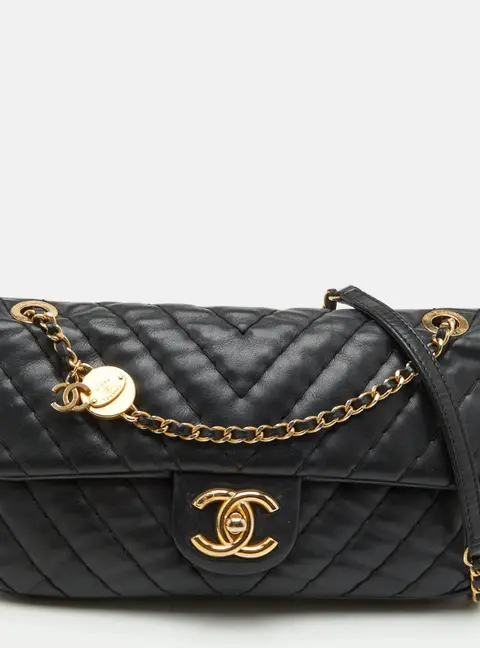 Chanel 31 Rue Cambon Black Chevron Leather Single Flap Bag