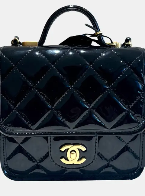 Chanel Mini Flap Black Patent Leather Top Handle Bag