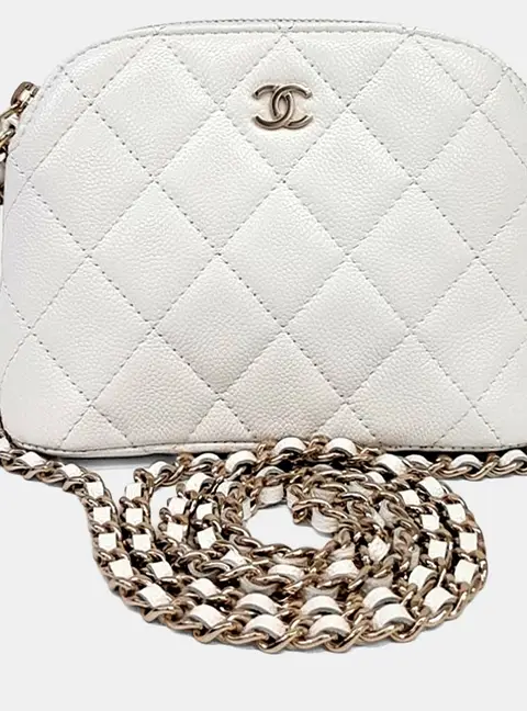 Chanel Mini Hobo White Caviar Leather Crossbody Bag