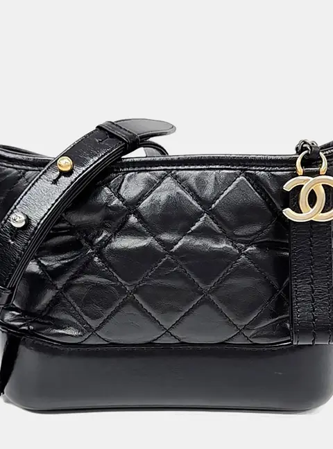 Chanel Gabrielle Small Black Calfskin Leather Hobo Bag