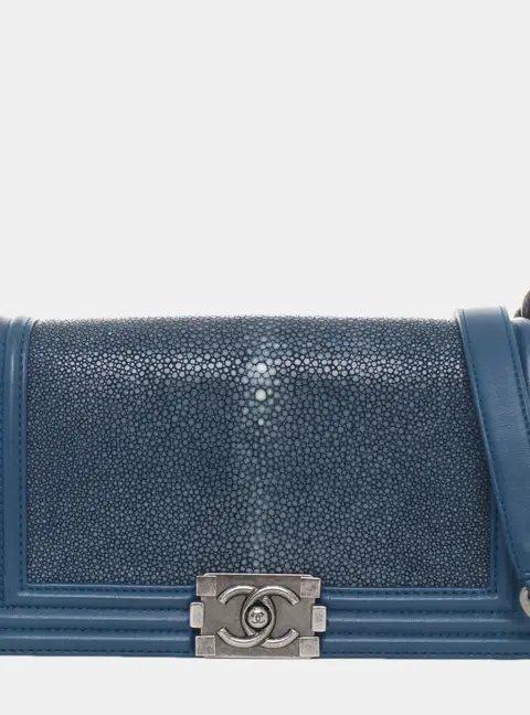 Chanel Boy Medium Blue Galuchat Stingray Flap Bag
