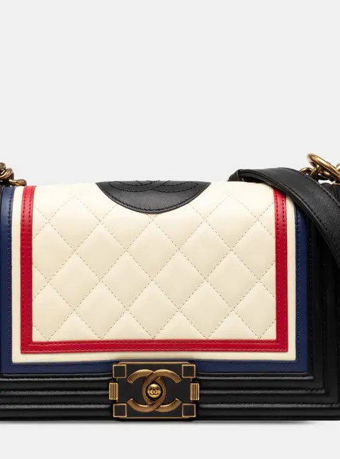 Chanel Crest Boy Old Medium Multicolor Quilted Lambskin Leather Shoulder Bag