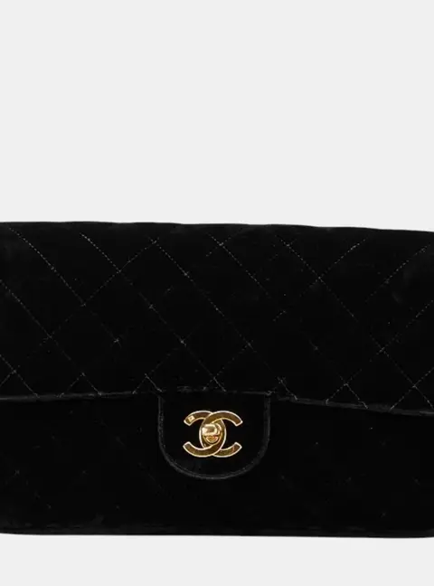 Chanel Matelasse 25 Black Velour Leather Chain Backpack Bag