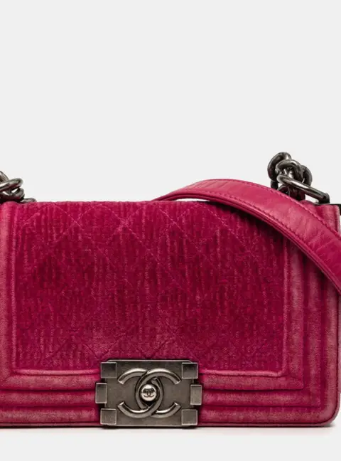 Chanel Boy Small Fuchsia Quilted Velvet Shoulder Bag