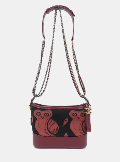 Chanel Small Knit Calfskin Owl Print Gabrielle Hobo Red Crossbody Bag