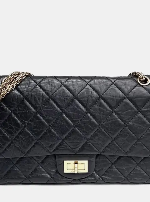 Chanel 2.55 Reissue 226 Black Aged Calfskin Leather Shoulder Bag