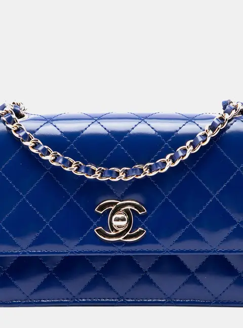 Chanel Classic Mini Blue Quilted Patent Leather Single Flap Bag