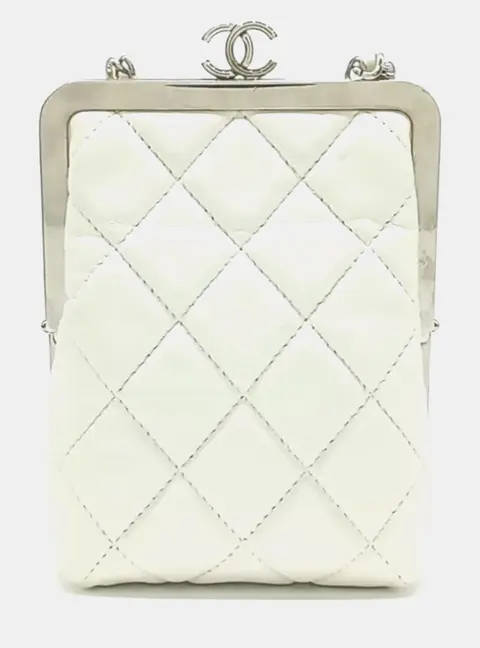 Chanel Evening Clutch White Lambskin Leather Shoulder Bag