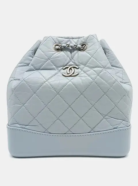 Chanel Gabrielle Small Blue Quilted Aged Calfskin Leather Backpack Bag