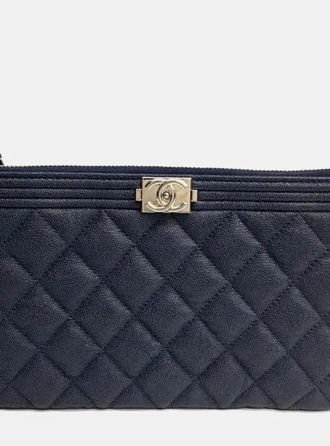Chanel Boy Pouch Navy Blue Caviar Leather Pouch Bag