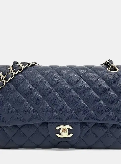 Chanel Classic Medium Navy Blue Caviar Leather Flap Bag