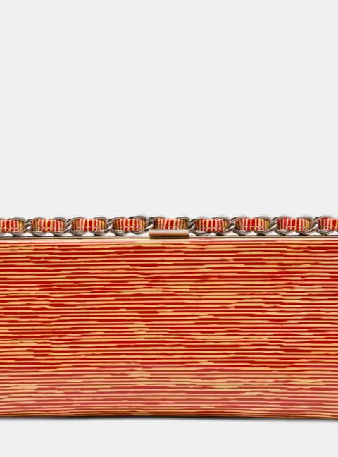 Chanel CC Patent Striped Chain Around Orange Red Clutch Bag