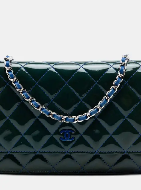 Chanel Blue Chanel Incognito Wallet On Chain Medium Blue Patent Leather Crossbody Bag