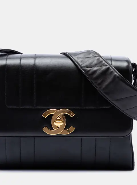 Chanel Vertical Quilt Medium Black Lambskin Leather Shoulder Bag