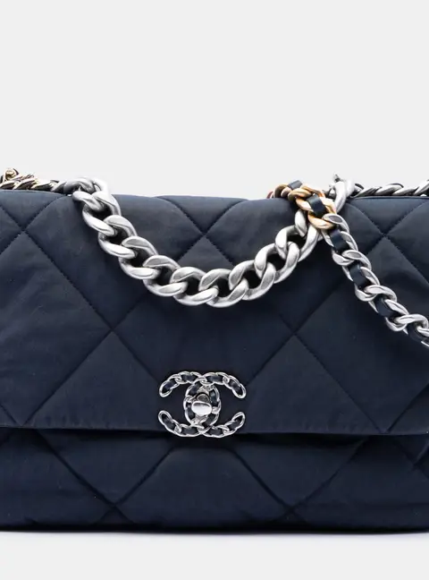 Chanel 19 Medium Navy Quilted Jersey Flap Bag