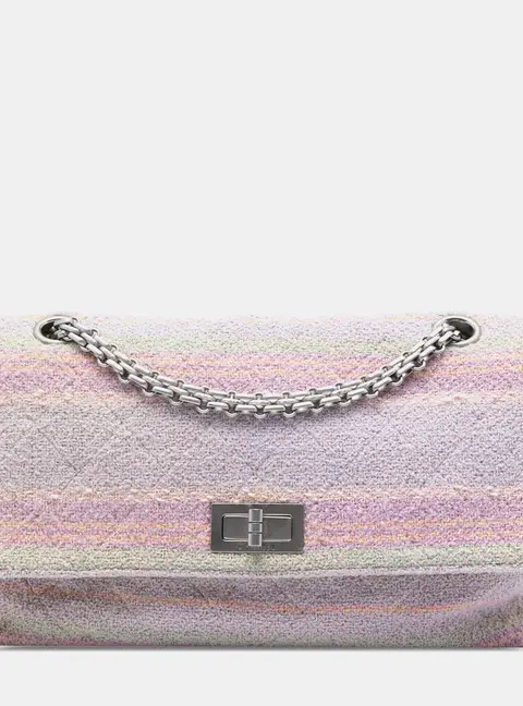 Chanel Quilted Tweed Reissue 2.55 225 Pink Multicolor Cotton Tweed Single Flap Bag