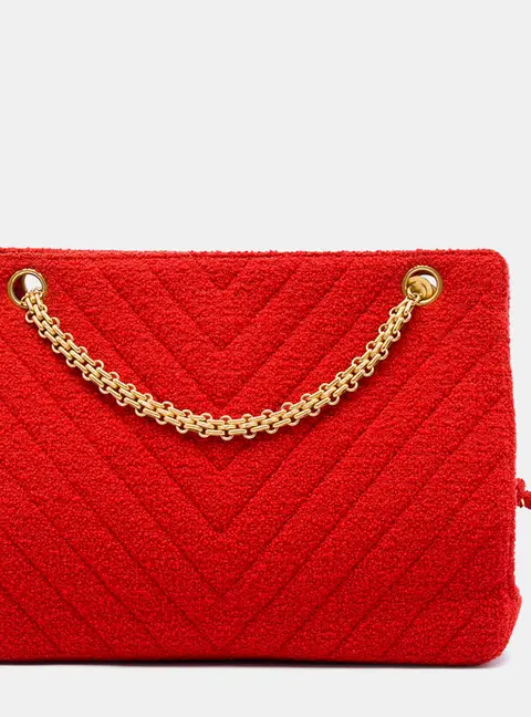 Chanel Red Chanel CC Chevron One Size Red Tweed Chain Shoulder Bag