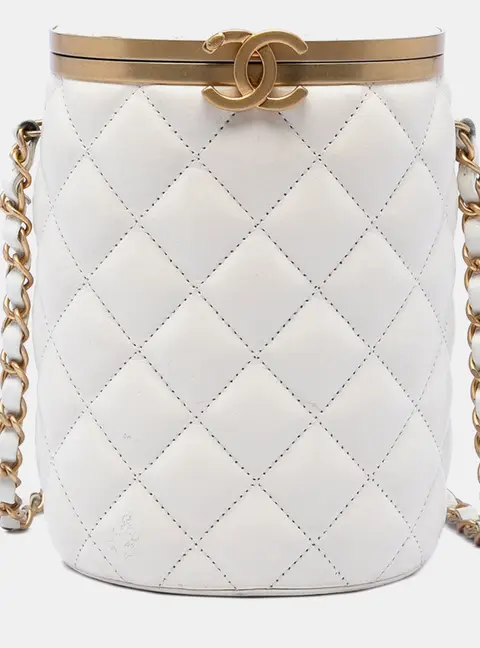 Chanel Small Quilted Lambskin Crown Box White Lambskin Crossbody Bag