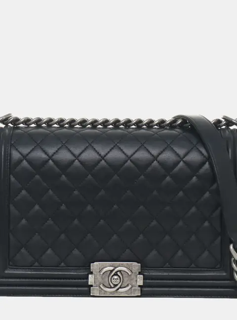 Chanel Boy New Medium Black Lambskin Leather Shoulder Bag