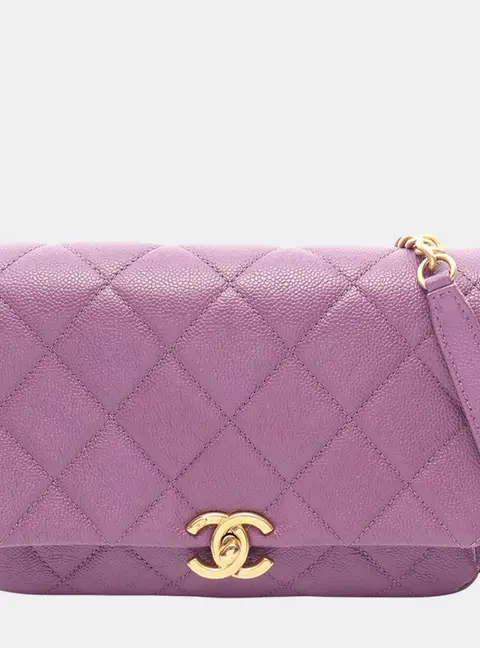 Chanel Classic Double Flap Small Purple Caviar Grained Calfskin Leather Shoulder Bag