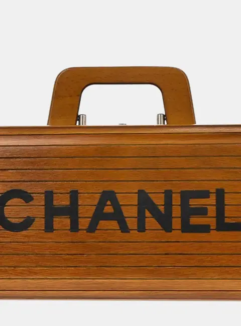 Chanel Vintage 1995 CC Wood Leather Top Handle Bag