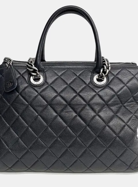 Chanel Small Black Quilted Deerskin Leather Tote Bag