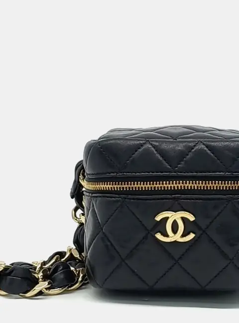 Chanel Vanity Case Black Lambskin Leather Crossbody Bag