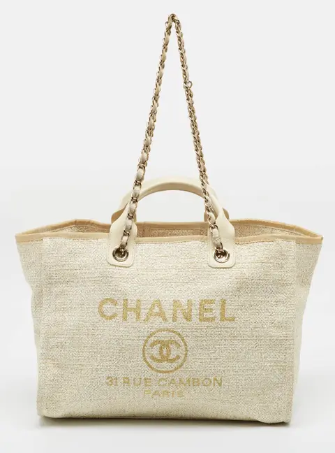 Chanel Deauville Large Gold/Ivory Tweed and Leather Shopper Tote