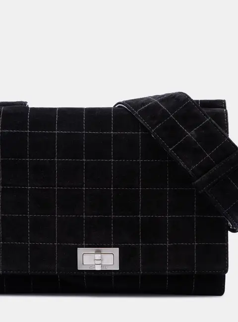 Chanel Chocolate Bar Reissue 2.55 Medium Black Suede Single Flap Bag
