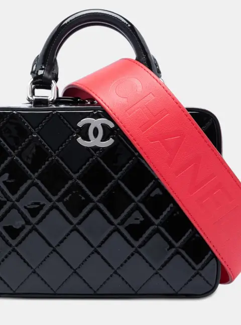 Chanel Travel Kit Small Black Patent Leather Top Handle Bag