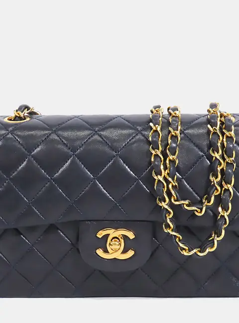 Chanel Classic Small Navy Lambskin Leather Shoulder Bag