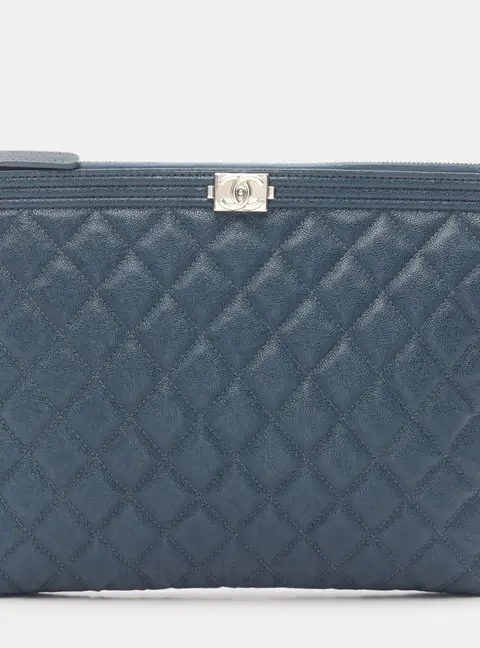 Chanel Boy Medium Black Quilted Caviar Leather Clutch Bag
