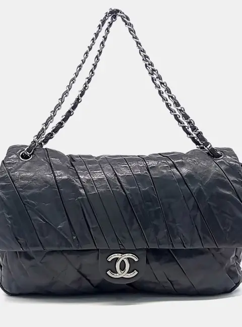Chanel Twisted Flap Bag Grey Distressed Leather Shoulder Bag