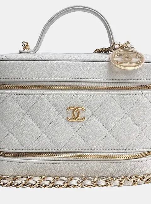 Chanel Small Vanity Case Grey Caviar Leather Top Handle Shoulder Bag