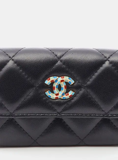 Chanel Mosaic CC Flap Small Black Lambskin Leather Card Case Wallet Bag