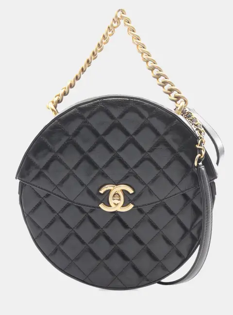 Chanel Black Quilted Round Single Flap Black Lambskin Crossbody Bag