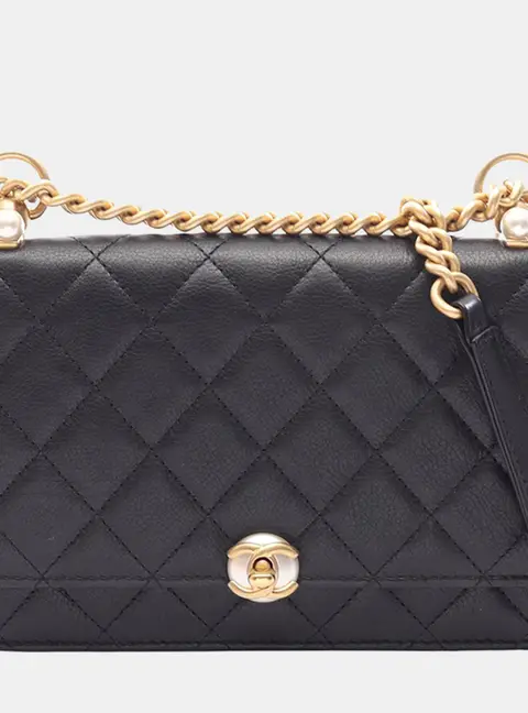 Chanel Pearl CC Accordion Mini Black Quilted Calfskin Leather Flap Bag