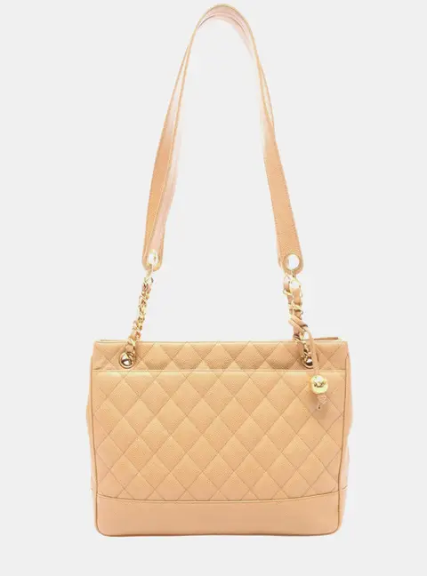 Chanel Beige Chanel Matelasse Coco Ball Beige Caviar Leather Shoulder Tote Bag