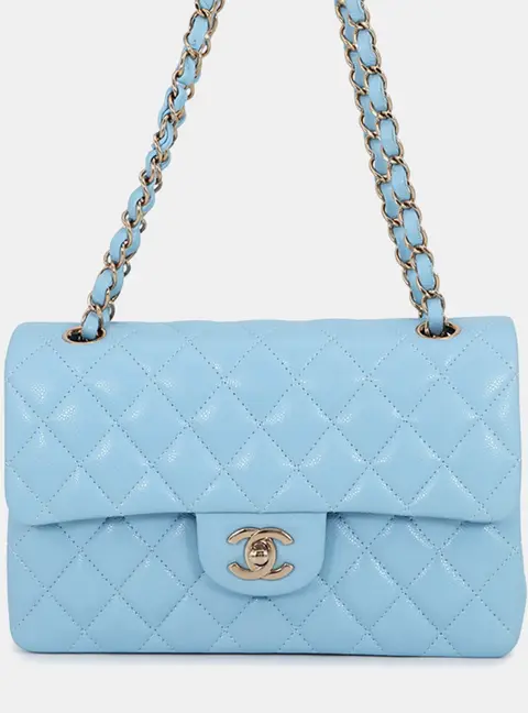 Chanel Classic Flap 23 Sky Blue Caviar Leather Shoulder Bag