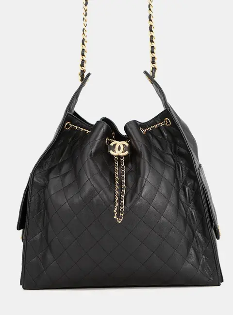 Chanel 22 Large Black Quilted Caviar Leather Drawstring Bag