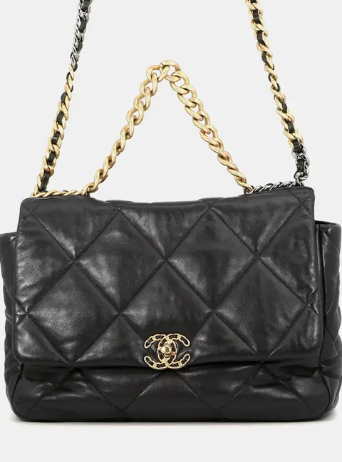 Chanel 19 Maxi Black Lambskin Leather Shoulder Bag