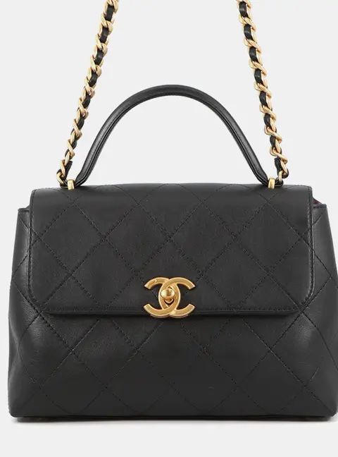 Chanel Top Handle Flap Large Black Calfskin Leather Top Handle Bag