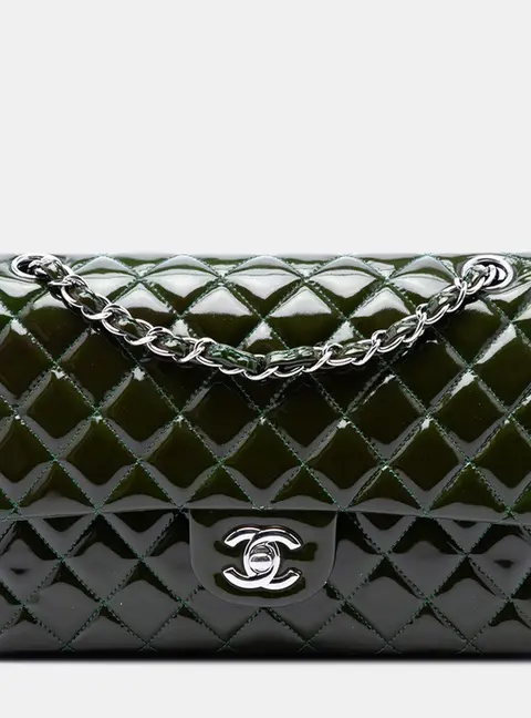 Chanel Classic Double Flap Medium Green Patent Leather Shoulder Bag